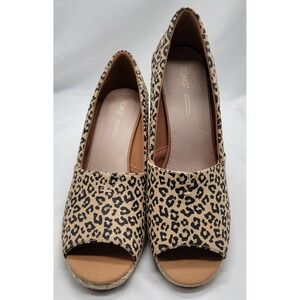 TOMS Michelle Espadrille Wedge Sandals Cheetah Print Women's Peep Toe Slip-On